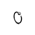Detail shot of a black stainless steel C-shaped nose ring with sparkling clear zircon stud - Black