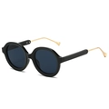 Lunettes de soleil rétro rondes noires avec fines branches en métal doré et verres - Monture Noire Verres Noir Gris