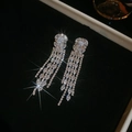Boucles d'oreilles argentées avec longues franges en cristal et oxydes de zirconium - Long Gland en Diamant à Plusieurs Rangs Argenté (59#)