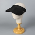 Detail of black raffia straw sun visor with sparkling silver bear accent on mannequin - M(56-58cm) / Black (with Rhinestone Bear Decor)
