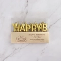 Golden Happy Birthday letter candles set in elegant premium packaging box - Gold