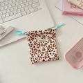 Detail of drawstring pouch with heart leopard print and mint green braided cord - Corduroy Leopard Heart Beige