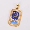 Dettaglio del ciondolo tarocchi in oro 18K con smalto blu e motivi di stelle e luna - Stile Onda Luna Stella (6143433479369)