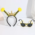 Yellow bee party costume set including a crown headband and striped sunglasses - Yellow Ball Crown Headband + Yellow Glasses Long Antenna