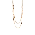 Double-layer gold necklace with brown tiger stone beads and white pearls on white background - Double Layer Brown Cylindrical Beads & Pearls Style (1#)