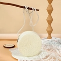 Mini round woven straw crossbody bag in cream beige with spiral texture for summer beach - 16cm / White