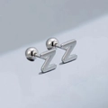 Polished silver stainless steel stud earring featuring a minimalist alphabet letter Z design - Letter Z (T55662) / Silver