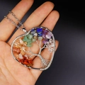 Handmade silver wire wrapped heart tree of life pendant necklace with multi-color stones - Silver Heart Tree of Life