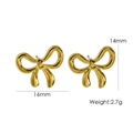Minimalist 14K gold bow earrings in stainless steel finish, size 14mm by 16mm - Gold Large Bowknot Earrings (YTE2401314)