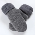 Thick warm gray wool mittens for women featuring plush texture and double-layer cuffs - Dark Gray