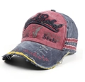 Berretto da baseball vintage lavato bordeaux e grigio-blu con ricami consumati - Regolabile / Borgogna