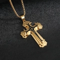 Golden stainless steel box chain necklace with a black enamel cross pendant for men - 60cm Ball Chain + Thickened Gold Pendant