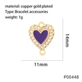 Detail showing 14mm purple enamel heart pendant with gold plating and cubic zirconia - Purple