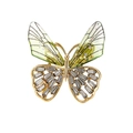 Elegant gold-tone butterfly brooch featuring green resin wings and gray crystal accents - KC0082 Green