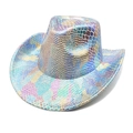 Détail de la texture serpent métallique colorée et des écailles sur le chapeau de cowboy - M (56-58cm) / Blanc