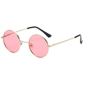 Retro round metal sunglasses with pink tinted lenses and golden frame for a vintage look - Gold Frame Ocean Pink C12