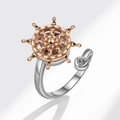 Bague gouvernail rotative en or rose et argent avec anneau ouvert réglable - Ouvert Réglable / Bicolore Or-Argent