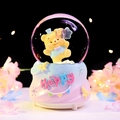 Pink and blue gradient music box featuring a cute bear figurine and Happy text - 2478 Get The Balloon / Large Size 100+ Spins + Snow + Colored Lights + Music
