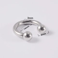 Detailed view of 3mm gauge stainless steel horseshoe ring with 14mm inner diameter size - Internal Thread 3x14x6mm