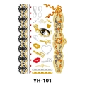 Temporary gold foil tattoo sheet YH-101 with black lace and red lip heart designs - Black Lace Heart and English Letters (YH-101)