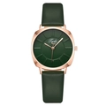 Fashionable dark green leather watch for women with round rose gold case and quartz dial - Round Dial / Green