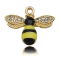 Pendentif abeille dorée avec émail noir et jaune et ailes en zircone brillantes - 1pc Abeille en Émail Noir et Jaune 18x22mm