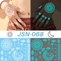 Luminous henna tattoo sticker with mandala moon patterns showing day and night blue glow effect - JSN-068 (Moon Lantern Mandala)