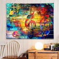 Close-up of abstract music tapestry with colorful treble clef on a wooden wall - Abstract Music Theme / 150x130cm