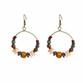 Bohemian handmade beaded hook earrings with bronze metal and turquoise accents - Bohemian Handmade Beaded Style