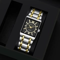 Square silver and gold business quartz watch for men with black dial and metal band - Watch Only / Two-tone Gold Watch