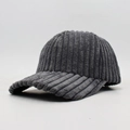 Close-up of thick grey corduroy texture and curved brim on a winter baseball cap - Dark Gray