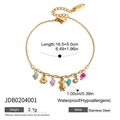 18K gold plated stainless steel bracelet with colorful stones and cute bear charm - Bear & Footprint Bracelet(JDB0204001)
