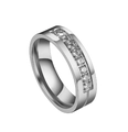 Men's wide titanium steel ring in silver finish with channel-set clear zircons - US 6 / Silver With Cubic Zirconia