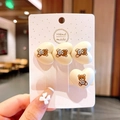 Cute beige lamb wool teddy bear hair clips set for women and kids on display card - J-35-Beige Small Brown Bear