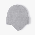 Women's grey knitted earflap hat with wide ribbed fold-over brim and warm fleece texture - One Size / Light Gray (22B033)