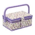 Floral print sewing basket with purple woven handle and trim on white background - C Style - Purple Floral