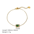 Minimalist gold plated chain bracelet with emerald green stone and zircon accents - Green Zirconia Style (HF-S4176-GN)