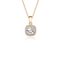 Rose gold S925 sterling silver necklace with square halo round moissanite pendant - Square Perimeter Drilling (fddz-008) / Rose Gold