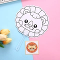 DIY lion pattern coloring fan for kids with cartoon outline and reference card - Little Lion