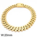 Chunky 20mm Cuban link bracelet in gold finish with square clasp for men and women - 20mm Wide Polished Gold