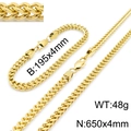 Golden dragon bone chain necklace and bracelet set with dimensions and lobster clasp - 4mm Width Style (KS136858-K)