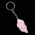 Pink crystal leaf pendant keychain with silver metal chain on a black background - Rose Quartz