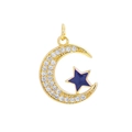 18K gold plated moon and star pendant with blue enamel and micro-pave cubic zirconia - Navy Blue Moon Star