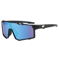 Outdoor wielersport zonnebril met blauwe grote lens en zwart montuur vanuit een hoek van 45 graden - Zwart Frame Blauwe Coating