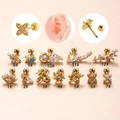 Set of 12 gold stainless steel stud earrings featuring zircon stars and butterflies - Style 1 (1#) / Gold
