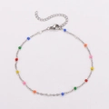 Silver stainless steel anklet with colorful enamel beads and lobster clasp closure - 22+5cm / Steel-Mixed