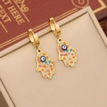 Gouden Hamsa Hand oorbellen met blauw Evil Eye en gekleurde kristallen in een doosje - 3# Oorbellen