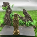 10cm semi-precious natural stone Virgin Mary carving in tan finish for aquarium decor - Gold Silk Jade