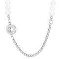 Silver cuban chain necklace with white pearls and a round crystal pendant - Clear White Gemstone Style (KN233658-Z)
