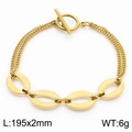 Pulsera dorada de doble cadena con cierre de barra T y eslabones ovales de 195mm - Estilo de Componente Ovalado Dorado (KB170588-Z)